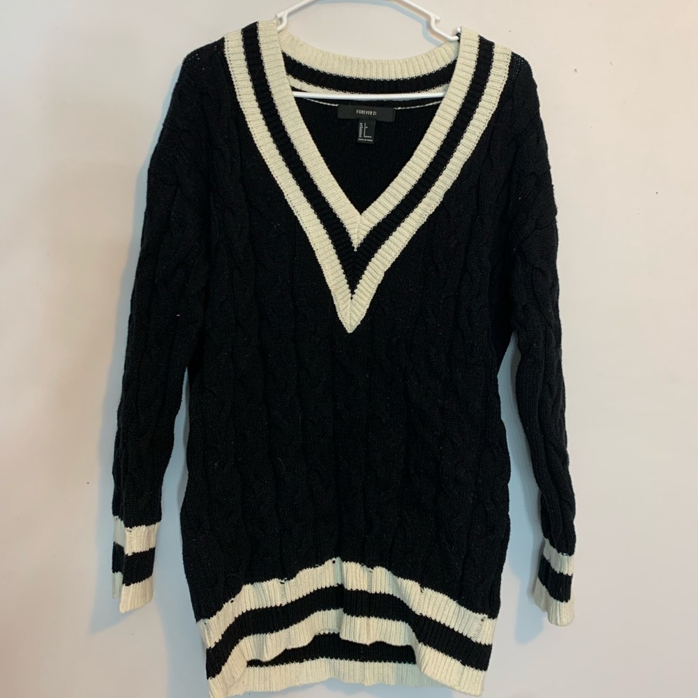 Black and white varsity sweater
